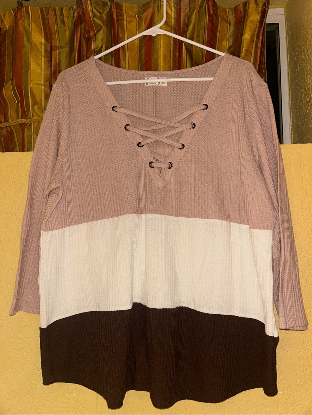 Maurices Lace-Up Colorblock Tunic in Blush, White & Brown